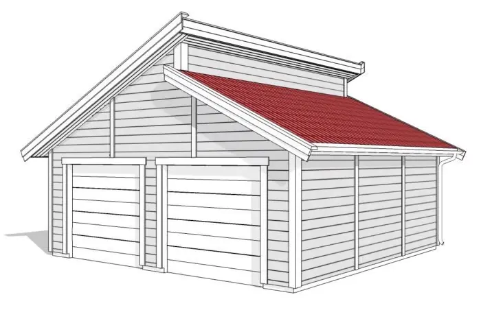 Dubbelgarage med pulpettak GP 70, 3D-rendering