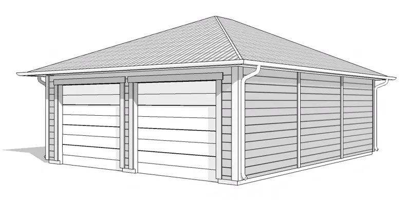 Dubbelgarage med valmat tak GV 65, 3D-rendering